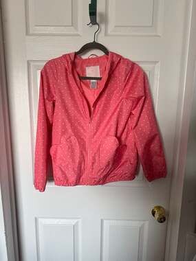 Carter's Girls Pink Polka Dot Lightweight Hooded Windbreaker Jacket Size 10-12